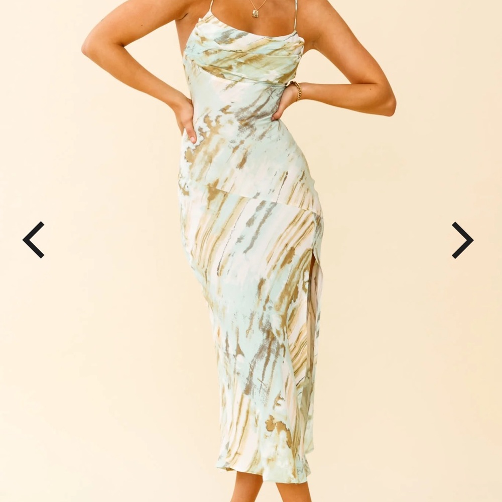 Slip Midi Dress in Mint Marble Print